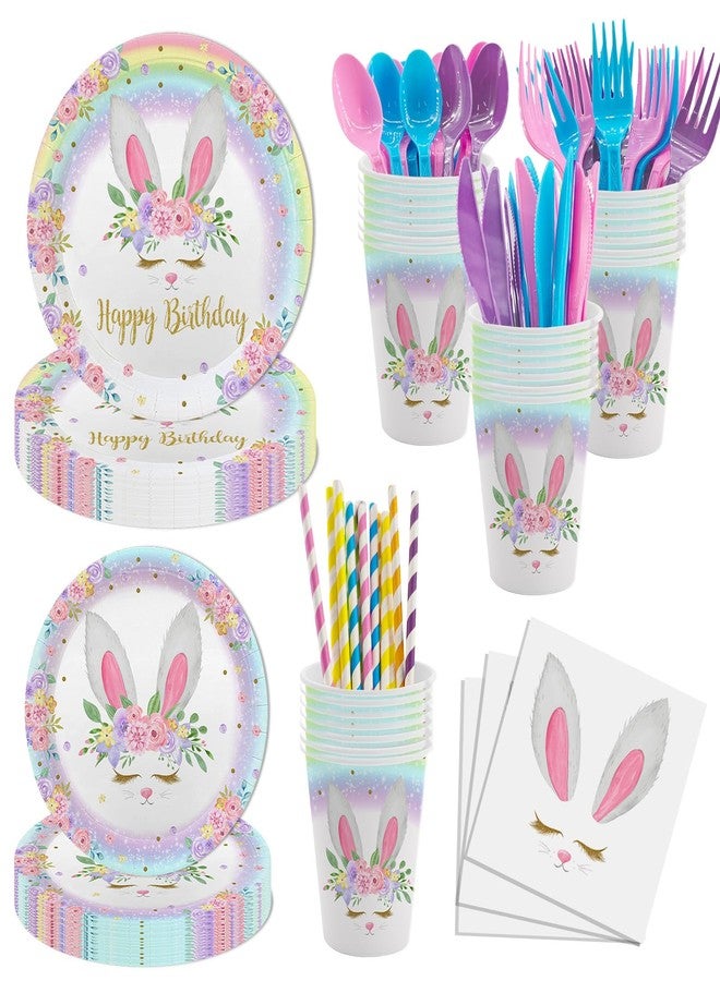 ميهوفوند مجموعة MEHOFOND المكونة من 192 قطعة من زينة عيد ميلاد الأرنب، تتضمن أطباق ومناديل عيد الفصح، ولوازم حفلات عيد ميلاد الأرنب بألوان قوس قزح، وأطباق عيد الفصح الربيعية، وأدوات مائدة لحفلات الأرنب. - Image 1